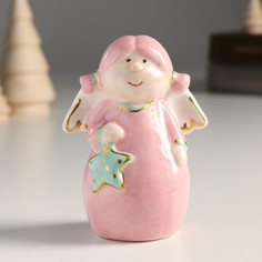 Сувенир керамика "Девочка-ангел с хвостиками, розовое платье, с звёздочкой" 9,3х6,6х4,7 см No Brand