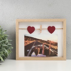 Фоторамка дерево с прищепками 10х15 см "Два сердца" бежевая 2х22,5х18,5 см Keep Memories