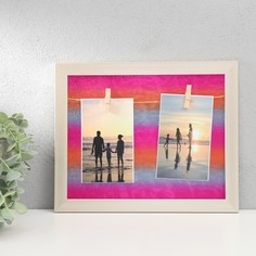 Фоторамка пластик, текстиль на 2 фото "Закат" с прищепками, золото 27,7х23 см Keep Memories