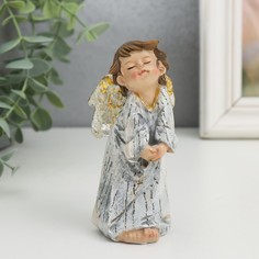 Сувенир полистоун "Ангелочек в платье" золотые крылья 6х5,2х11,3 см No Brand