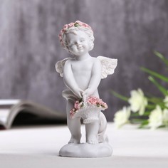 Фигурка полистоун "Ангел с корзинкой розовых роз" 10х3,5х5 см No Brand