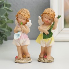 Сувенир полистоун "Ангелочек-музыкант - игра цветов" МИКС 3,5х4,5х9 см No Brand