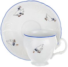 Чашка 90 мл с блюдцем 115 мм высокая, "Bernadotte", декор "Гуси" Thun