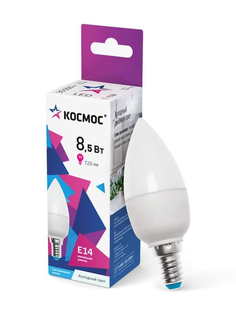 Лампа светодиодная 8.5Вт свеча 6500К холод. бел. E14 220В КОСМОС LkecLED8.5wCNE1465 Kosmos
