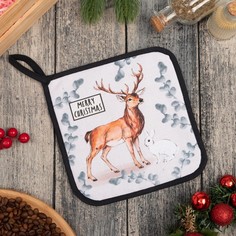 Прихватка «Merry Christmas» 19х19 см, саржа, 100% х/л, ватин 250 г/м2 Этель