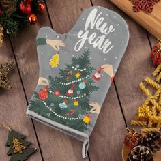 Варежка-прихватка "New year" 20х28см, саржа, 100% х/л, ватин 250г/м2 Этель