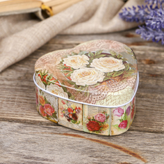 Шкатулка металл сердце "Белые пионы" 4,2х9х9 см No Brand