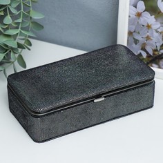 Шкатулка кожзам для украшений Мелкие квадратики. Чёрное серебро 6х9,8х18,5 см No Brand