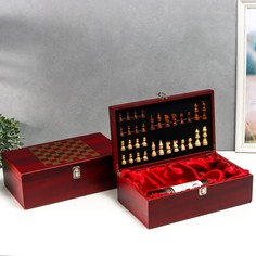 Шкатулка дерево для 2 бутылок "С шахматами" 36х11,5х20,5 см No Brand