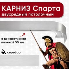 Карниз двухрядный Уют потолочный с блендой 50 мм, шинный, из двух частей, серебро 280см