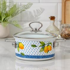 Кастрюля Доляна «Лимоны», 1,9 л, стеклянная крышка, цвет белый
