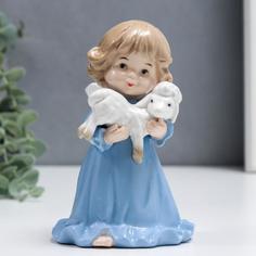 Сувенир керамика "Ангелочек в голубом платье, с барашком" 15 см No Brand