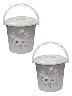 Ведро пластиковое violet 10 с крышкой хозяйственное садовое "Акварель". Набор 2шт.