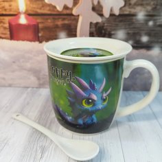 Комплект чайный Dragon синий дракончик чашка 300 мл блюдце ложка