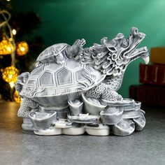 Фигура Сувениры из мраморной крошки дракон-черепаха на монетах 13см