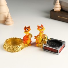 Подсвечник КНР "Дракон с золотыми монетами", полистоун, 8,8х5,2х6,3 см (CG56304A)