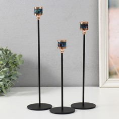 Подсвечник металл перелив кант d2,5 см 3 шт чёрный с золотом 21,5 см 27 см No Brand