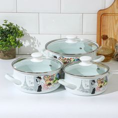 Керченская эмаль "Фиалка Монмарта", 3 кастрюли: 1,5 л, 2 л, 3 л