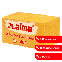 Салфетки бумажные 400 шт, 24х24 см, Big Pack, жёлтые, 100% целлюлоза, LAIMA