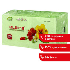 Салфетки бумажные, 250 шт, 24х24 см, LAIMA/ЛАЙМА, зеленые