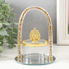 Шкатулка стекло "Арка с золотыми камешками на пьедестале" прозрачная 10*10*13,5 см No Brand