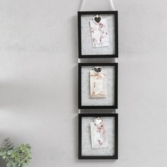 Фоторамка пластик набор на 3 фото "Приятные моменты" на тканевой ленте, черный 22х19 см Keep Memories
