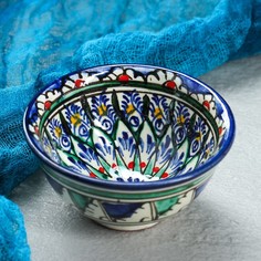 Шафран Пиала Риштанская керамика "Цветы", 8,5 см, малая коньячная, микс Shafran