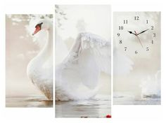 Настенные часы серия: Животный мир, модульные, Белый лебедь на пруду, 60х80 см Сюжет