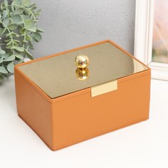 Шкатулка кожзам, металл "Роскошь" охра с золотом 13,5х19,5х10 см No Brand
