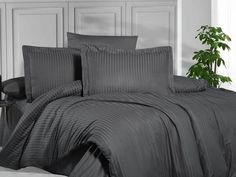 Постельное белье из страйп сатина KARVEN N163-SS-006 ANTRASIT антрацит евро