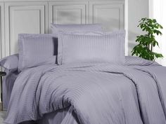 Постельное белье из страйп сатина KARVEN N163-SS-002 LILA сиреневое евро