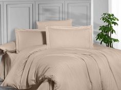 Постельное белье из страйп сатина KARVEN N163-SS-007 KBEJ темно-бежевое евро