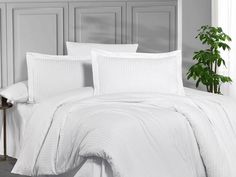 Постельное белье из страйп сатина KARVEN N163-SS-004 BEYAZ белое евро