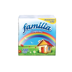 Салфетки бумажные 24x23см, 1-слойные Familia, белые, 100шт, 24 уп (114327)