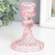 Подсвечник стекло на 1 свечу "Женева" розовый 10,5х7,7х7,7 см No Brand