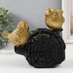 Статуэтка 9892533 Две золотые птички на бревнышке 18х9х17 см No Brand