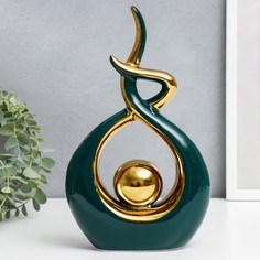 Сувенир керамика Абстракция. Прикосновение. Шар тёмно-зелёный с золотом 27х6х17 см No Brand