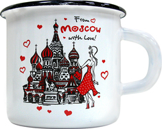 Кружка From Moscow with love эмалированная, белая, 400 мл No Brand