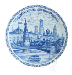 Декоративная тарелка, Вид с Москвы-реки кобальт, 15 см. No Brand