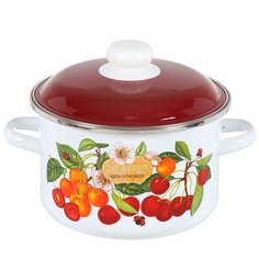Кастрюля 3 л с крышкой цилиндрическая СтальЭмаль Черешня 6RD181M белоснежная
