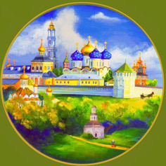 Декоративная тарелка, Троице-Сергиева Лавра. Осень, 10 см. No Brand