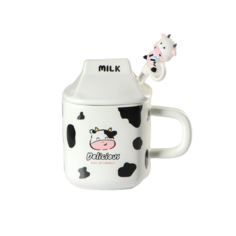 Кружка керамическая Milk с крышкой и ложкой, цвет белый/черный, 350 мл No Brand