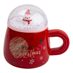 Кружка для напитков Merry Christmas с крышкой 380 мл красная No Brand