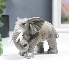 Сувенир керамика Серый слон - хобот закручен 10,5 см No Brand