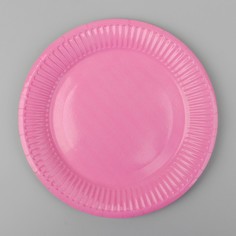 Тарелка бумажная, однотонная, цвет розовый(10 шт.) Страна Карнавалия