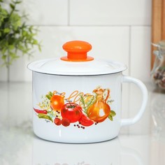 Кружка с крышкой, 1 л, рисунок МИКС, цвет белый Лысьвенские эмали