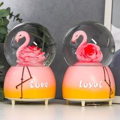 Сувенир водяной шар музыка "Фламинго-цветок" крутится d10 см, 15,5х10х10 см No Brand