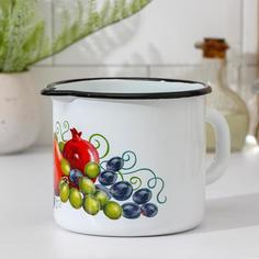 Кружка с носиком, 1 л, деколь, деколь МИКС, цвет белый Керченская эмаль