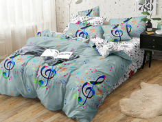 Постельное белье евро с нотами Cleo Pure Cotton, поплин, наволочки 50х70 и 70х70