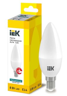 Лампа светодиодная Iek Alfa C35 E14 8 Вт 4000 К белый свеча матовая